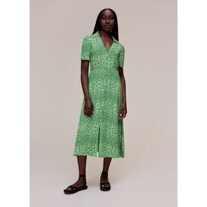 Whistles Green Leopard Petals Midi Dress Sz 4